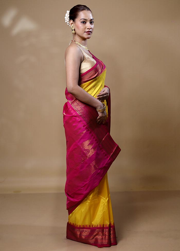 Yellow Kanjivaram Silk Saree With Blouse Piece