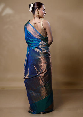 Blue Kanjivaram Silk Saree With Blouse Piece