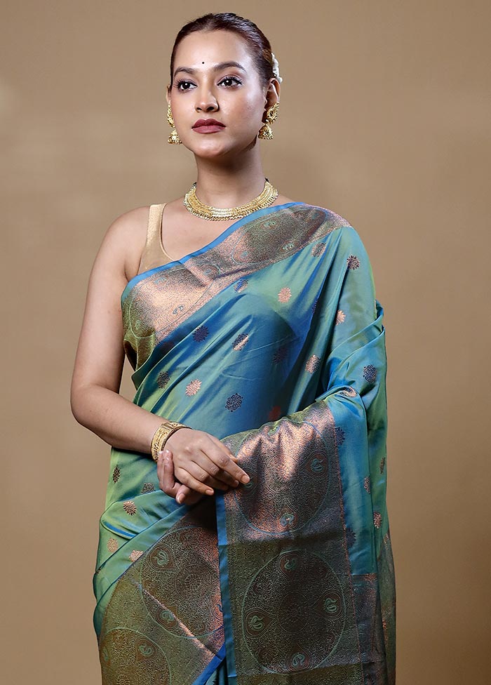 Blue Kanjivaram Silk Saree With Blouse Piece