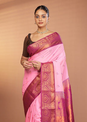 Pink Kanjivaram Silk Saree With Blouse Piece