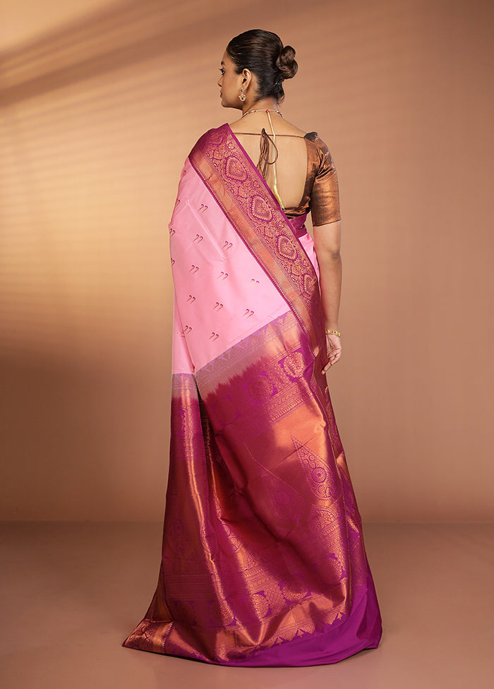 Pink Kanjivaram Silk Saree With Blouse Piece