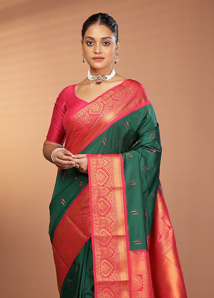 Green Kanjivaram Silk Saree With Blouse Piece