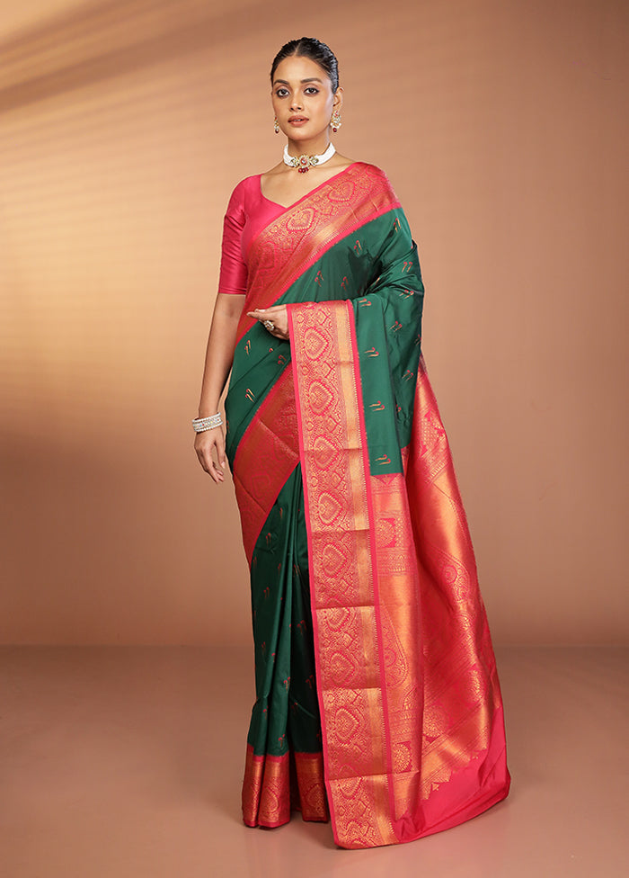 Green Kanjivaram Silk Saree With Blouse Piece