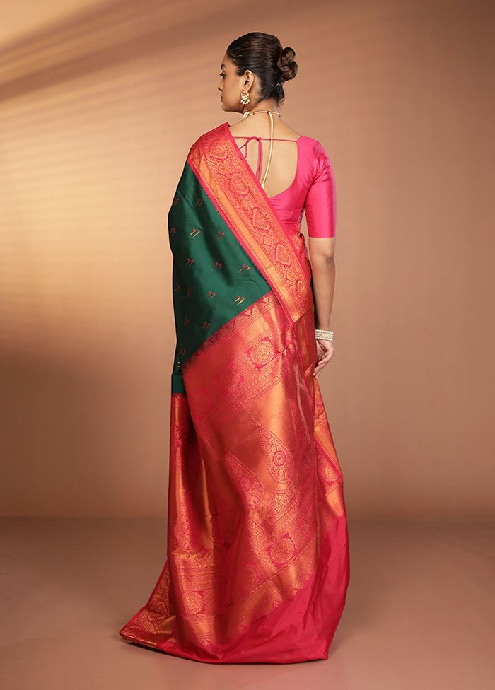 Green Kanjivaram Silk Saree With Blouse Piece