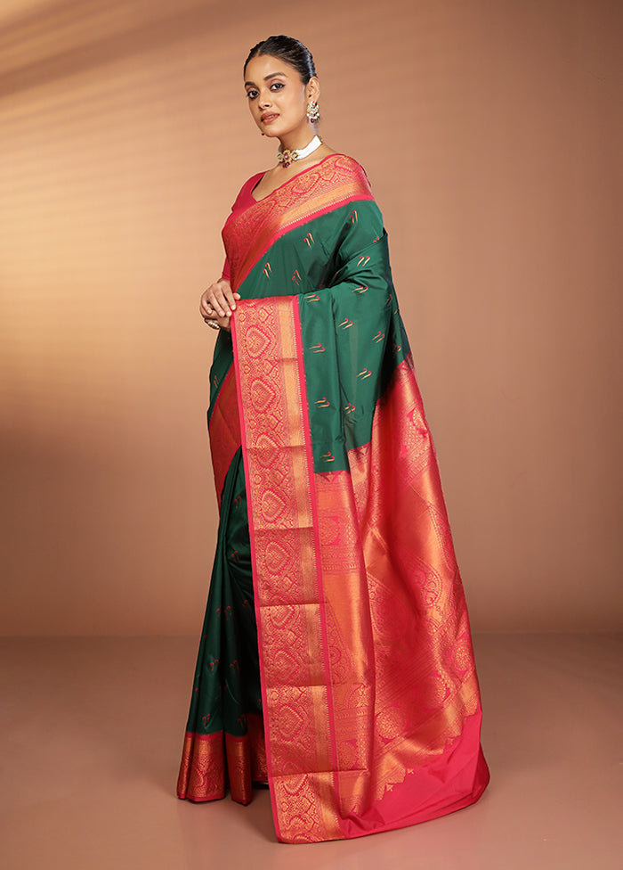 Green Kanjivaram Silk Saree With Blouse Piece
