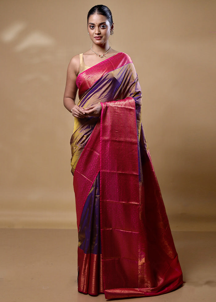 Pink Kanjivaram Silk Saree With Blouse Piece