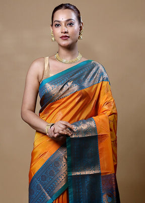 Yellow Kanjivaram Silk Saree With Blouse Piece