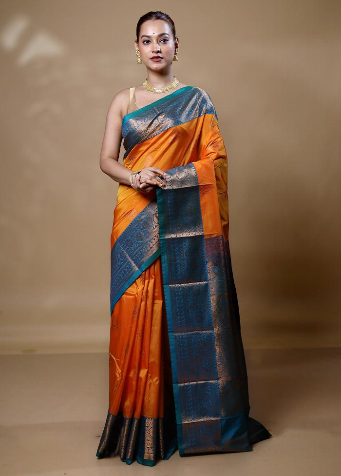 Yellow Kanjivaram Silk Saree With Blouse Piece