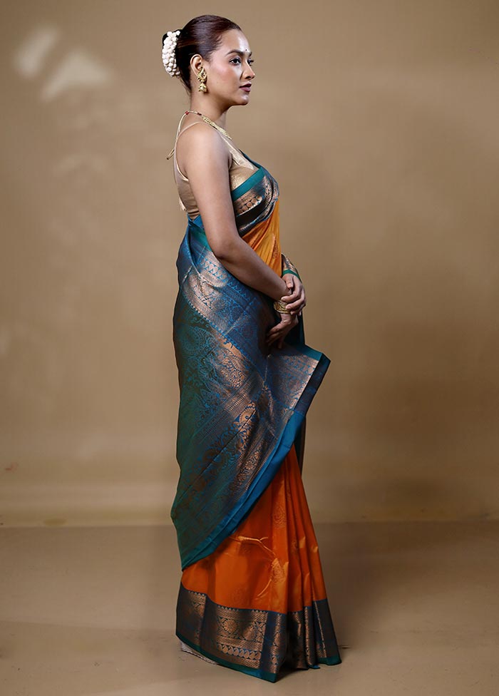 Yellow Kanjivaram Silk Saree With Blouse Piece