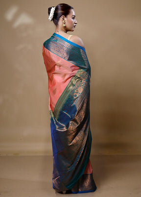 Peach Kanjivaram Silk Saree With Blouse Piece