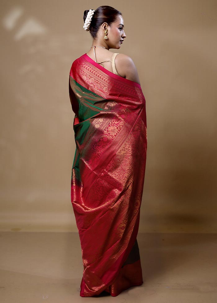 Green Kanjivaram Silk Saree With Blouse Piece