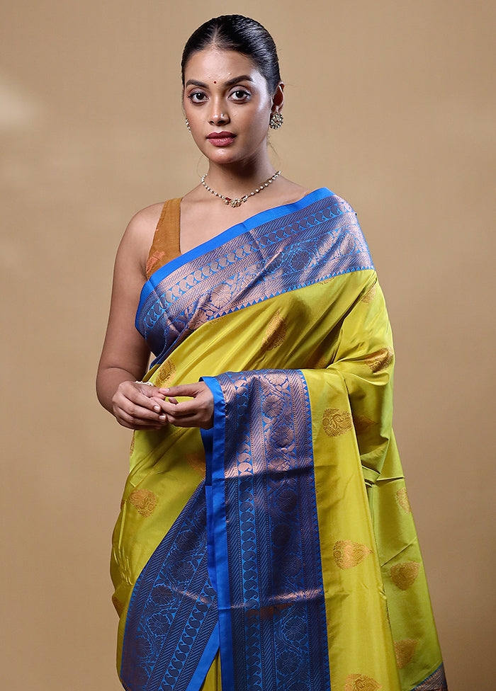 Lemon Yellow Kanjivaram Silk Saree With Blouse Piece