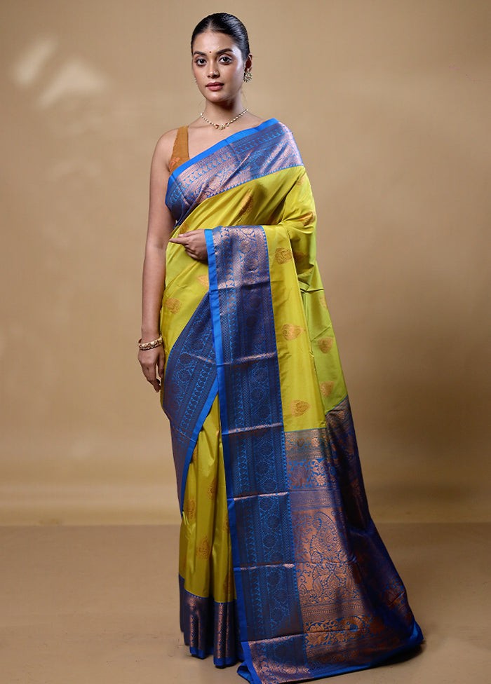 Lemon Yellow Kanjivaram Silk Saree With Blouse Piece