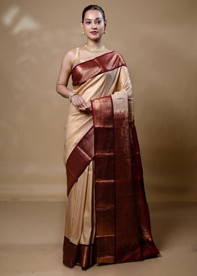 Cream Kanjivaram Silk Saree With Blouse Piece