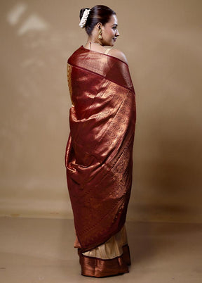 Cream Kanjivaram Silk Saree With Blouse Piece