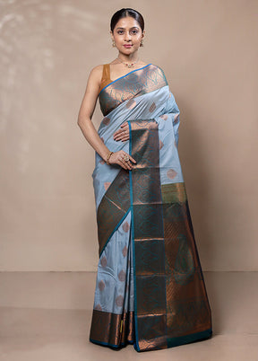 Blue Kanjivaram Silk Saree With Blouse Piece