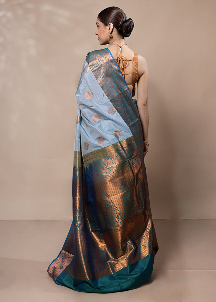 Blue Kanjivaram Silk Saree With Blouse Piece