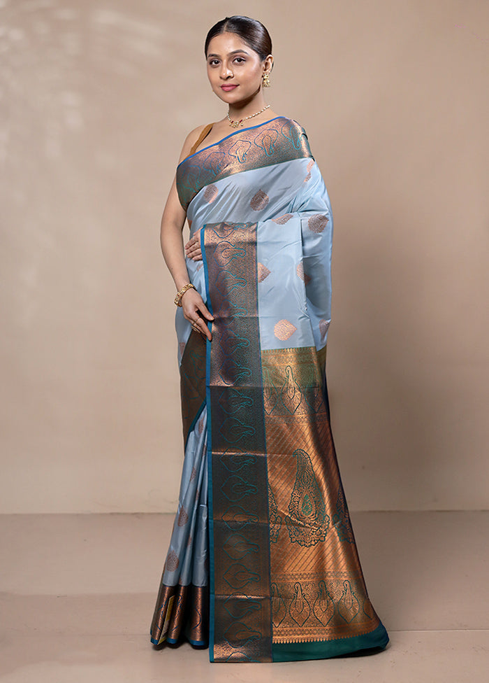 Blue Kanjivaram Silk Saree With Blouse Piece