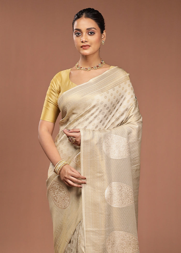 Cream Dupion Silk Saree With Blouse Piece