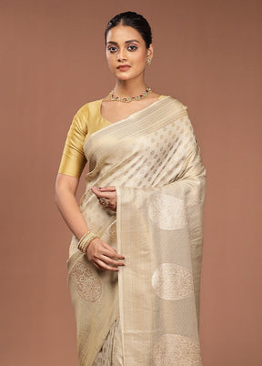 Cream Dupion Silk Saree With Blouse Piece