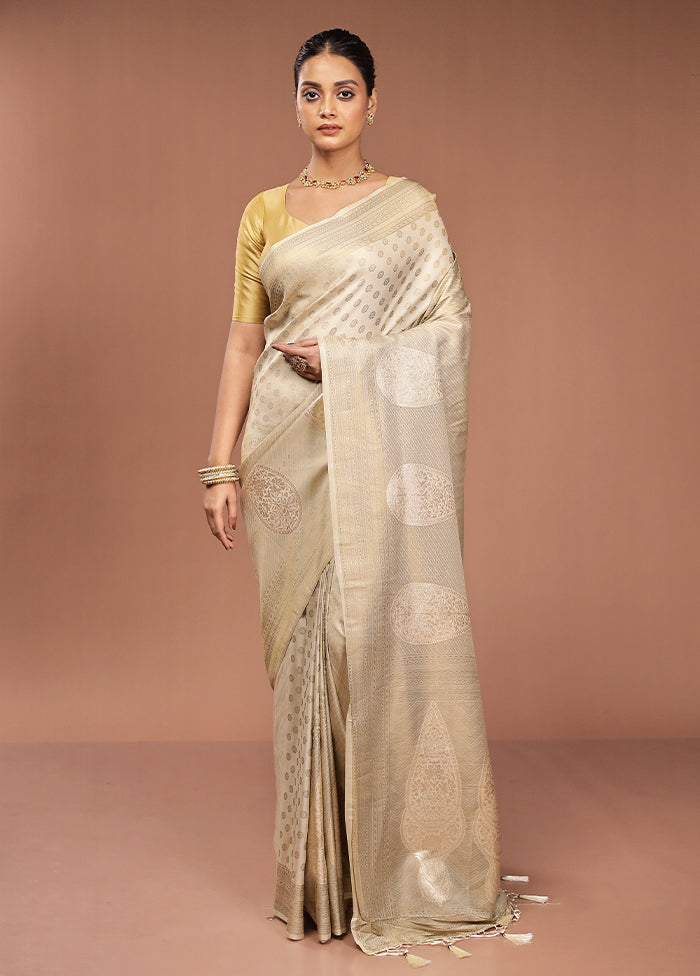 Cream Dupion Silk Saree With Blouse Piece