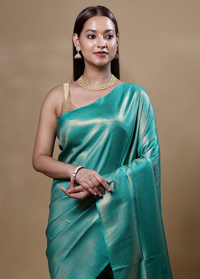 Green Dupion Silk Saree With Blouse Piece