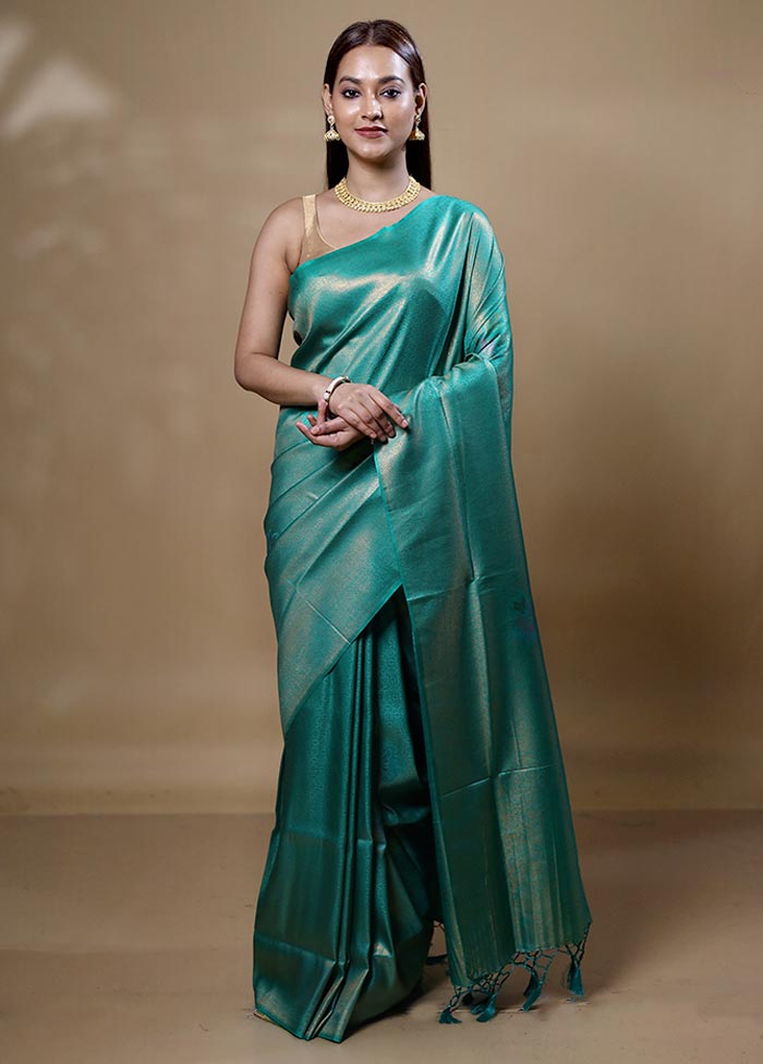 Green Dupion Silk Saree With Blouse Piece