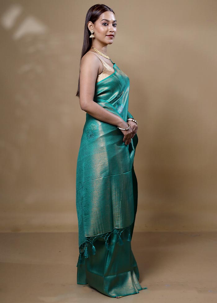 Green Dupion Silk Saree With Blouse Piece