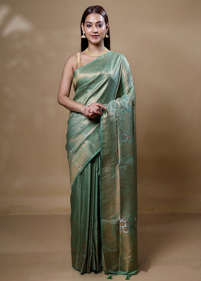 Green Dupion Silk Saree With Blouse Piece