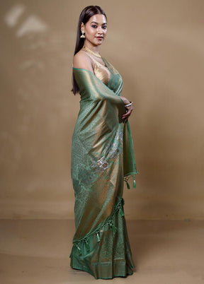 Green Dupion Silk Saree With Blouse Piece