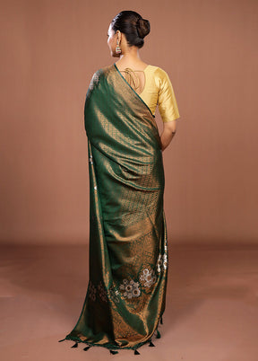 Green Dupion Silk Saree With Blouse Piece