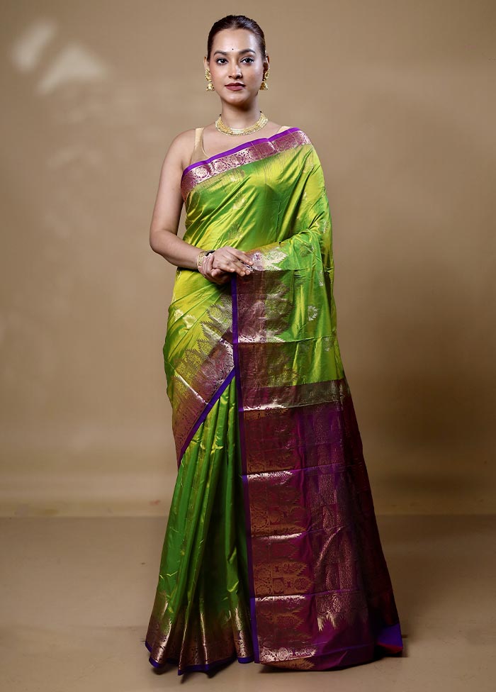 Green Handloom Kanjivaram Pure Silk Saree With Blouse Piece