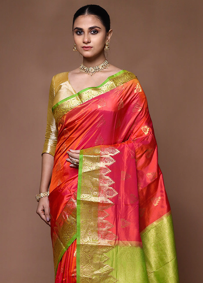 Red Handloom Kanjivaram Pure Silk Saree With Blouse Piece