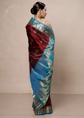 Maroon Handloom Kanjivaram Pure Silk Saree With Blouse Piece