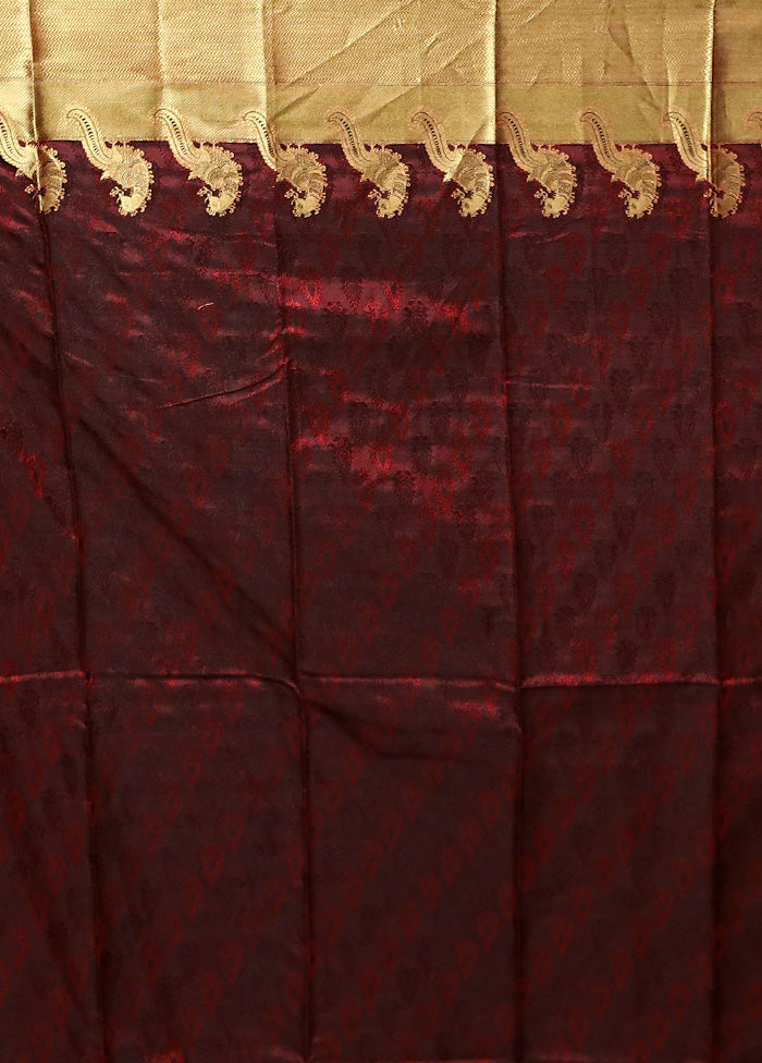 Maroon Handloom Kanjivaram Pure Silk Saree With Blouse Piece