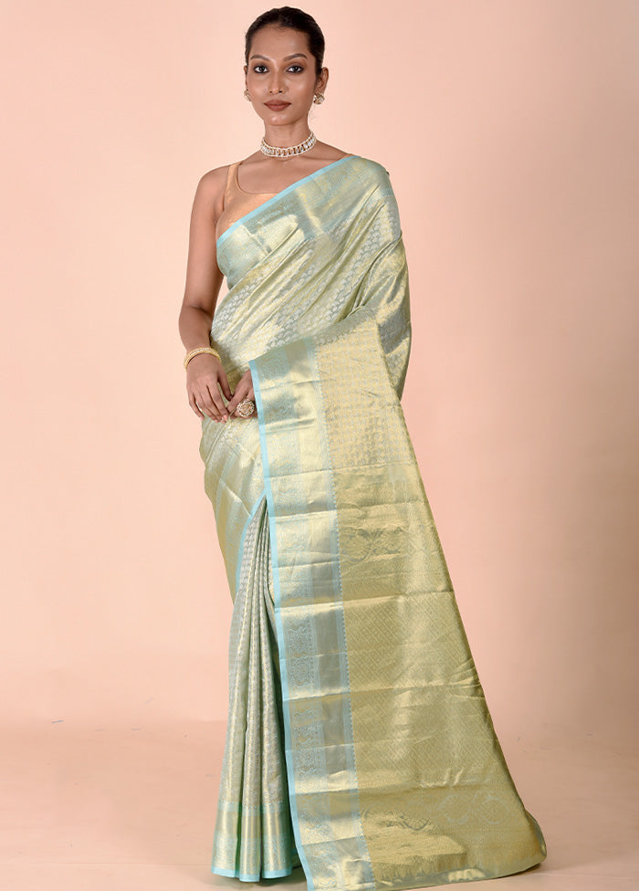 Green Handloom Kanchipuram Pure Silk Saree With Blouse Piece