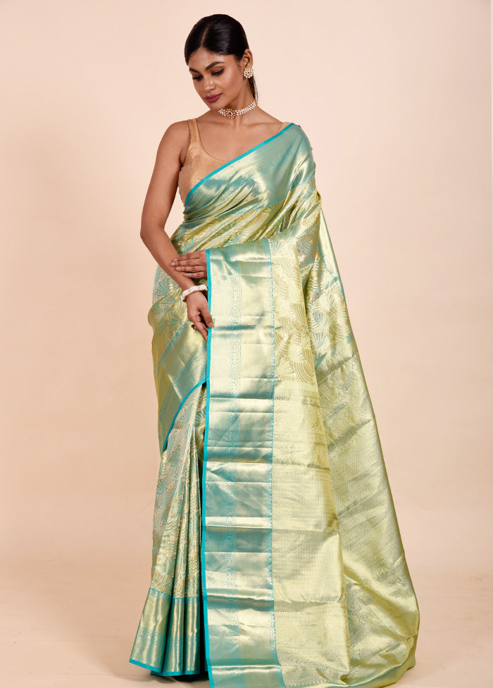 Green Handloom Kanchipuram Pure Silk Saree With Blouse Piece