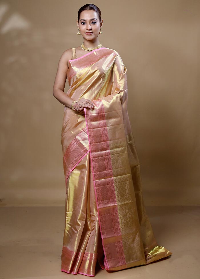 Yellow Handloom Kanchipuram Pure Silk Saree With Blouse Piece