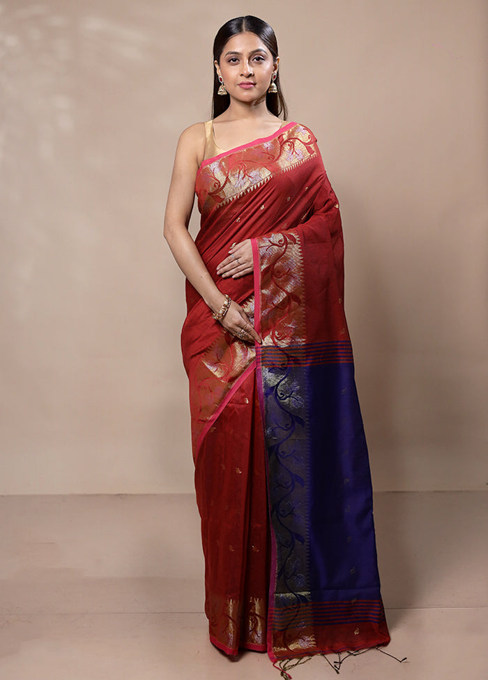 Red Cotton Saree With Blouse Piece