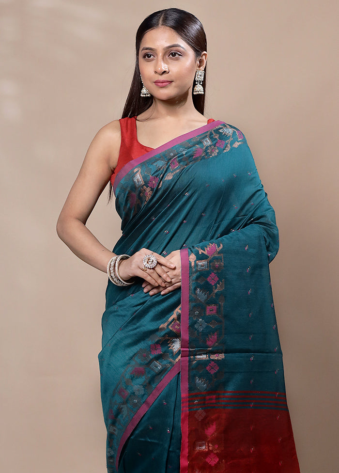 Green Cotton Saree With Blouse Piece