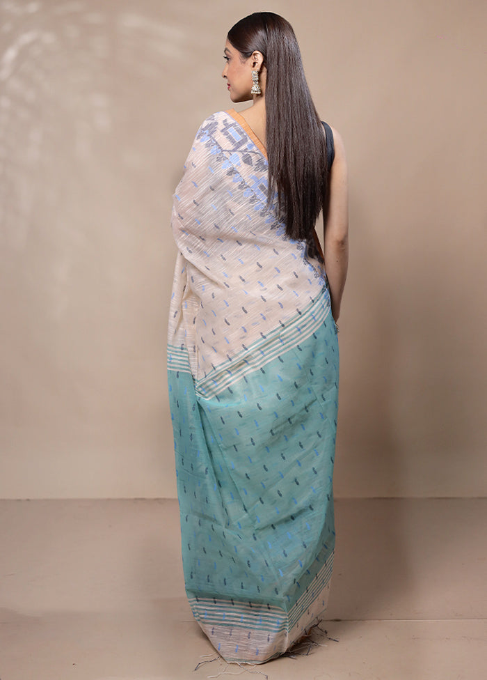 Cream Khadi Cotton Saree With Blouse Piece