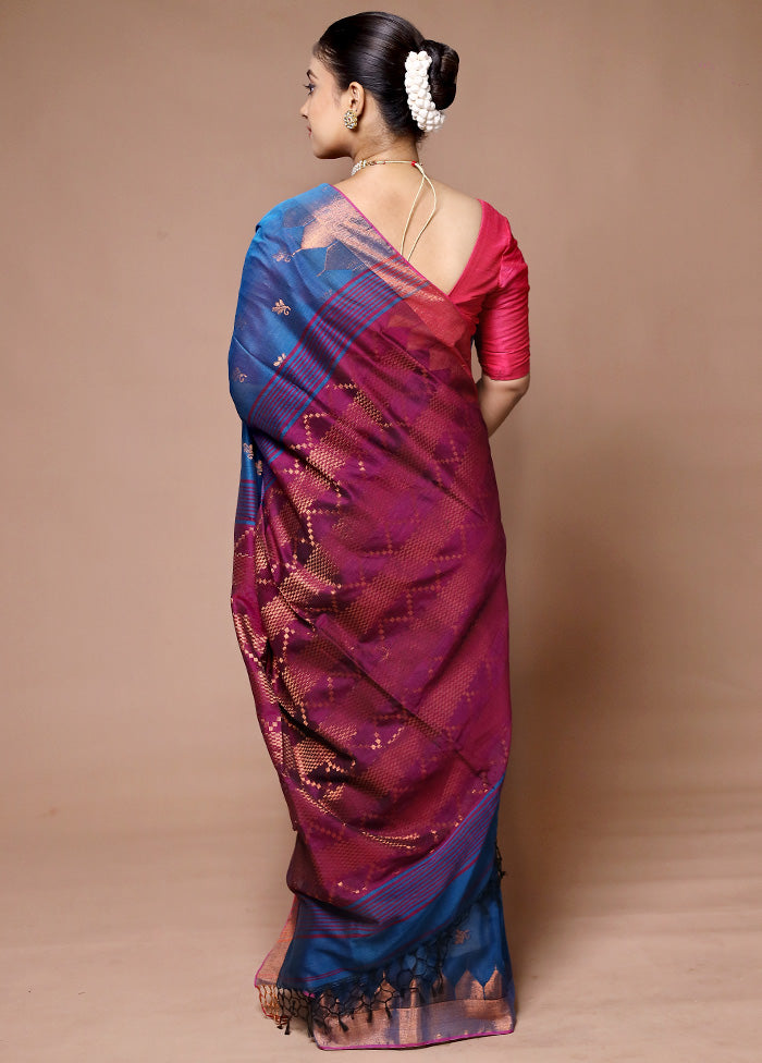 Blue Cotton Saree With Blouse Piece