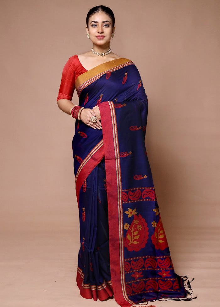 Blue Cotton Saree With Blouse Piece