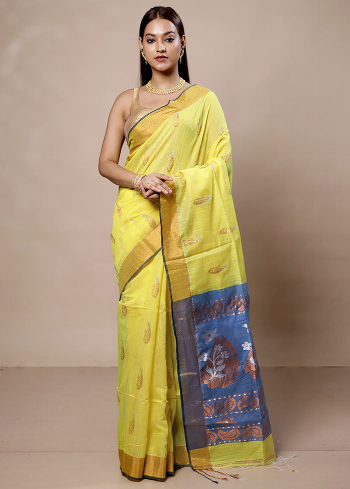 Yellow Cotton Saree With Blouse Piece