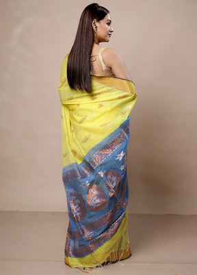 Yellow Cotton Saree With Blouse Piece