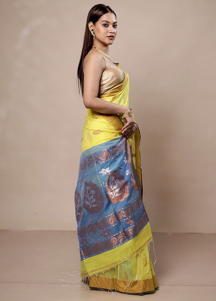 Yellow Cotton Saree With Blouse Piece