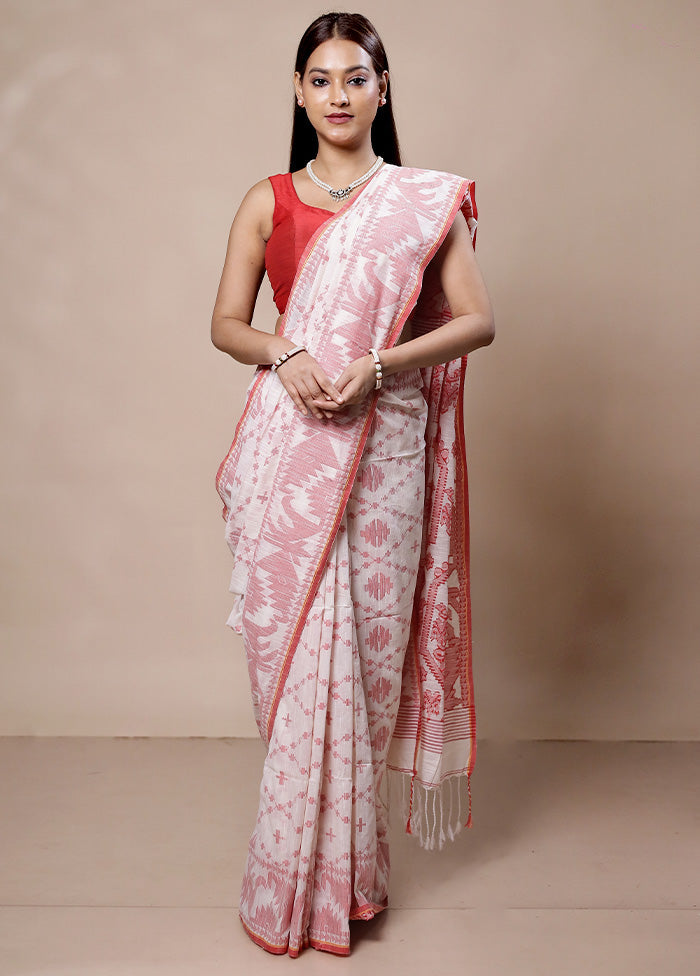 White Cotton Saree With Blouse Piece