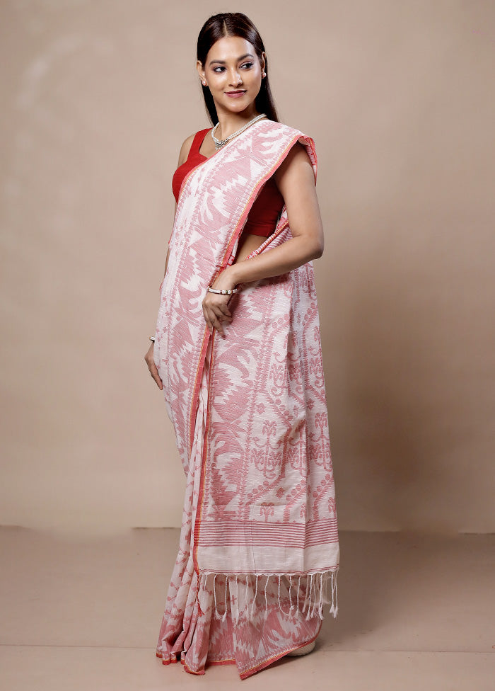 White Cotton Saree With Blouse Piece