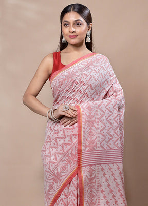 White Cotton Saree With Blouse Piece