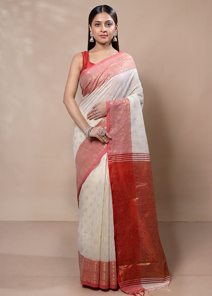 White Cotton Saree With Blouse Piece